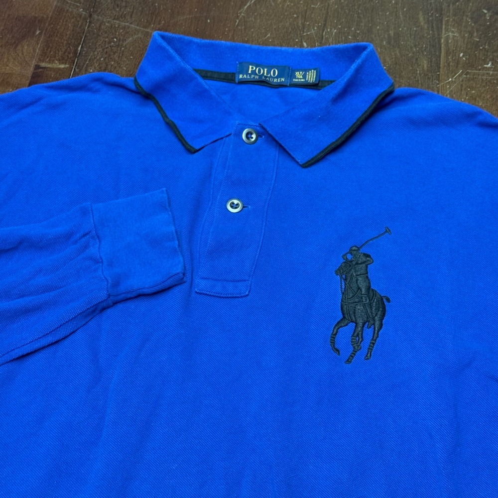 Polo Ralph Lauren Polo Shirt Mens XLT Blue Black Big Pony Long Sleeve Tall